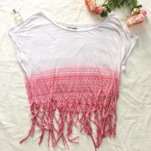 Pink Geo Print Tassel Crop Top